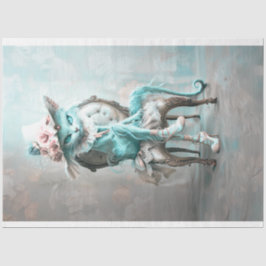 Whimsical Aquamarin Blue Mit Augen Cat Decoupage Seidenpapier