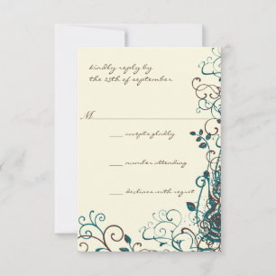 Whimsical Aquamarin & Brown Swirl Wedding RSVP