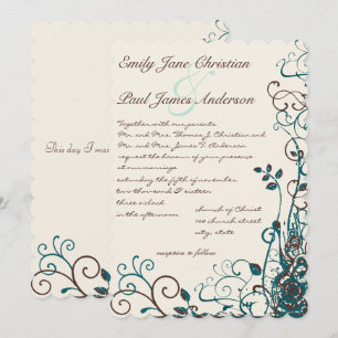 Whimsical Aquamarin & Brown Wirbel Hochzeit Einlad Einladung