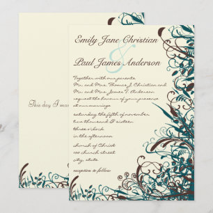 Whimsical Aquamarin & Brown Wirbel Hochzeit Einlad Einladung
