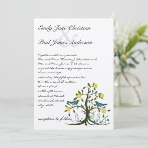 Whimsical Aquamarin & Gelb Bird Tree Einladung Hoc
