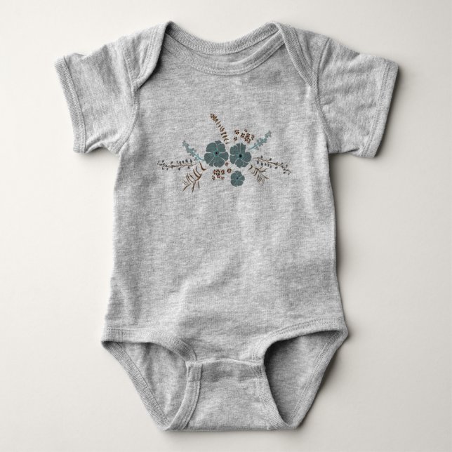 Whimsical Aquamarin Pink Grau Blume Baby Strampler (Vorderseite)