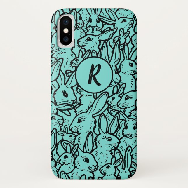 Whimsical Aquamarin Rabbit Bunny Zeichnend Monogra Case-Mate iPhone Hülle (Rückseite)