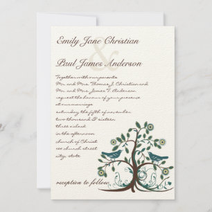 Whimsical Aquamarin Yellow & Brown Tree Wedding Einladung