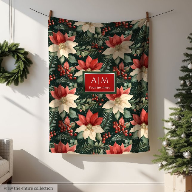 Whimsical Aquarell tiefrot grüne Weihnachtsverpack Fleecedecke (Whimsical watercolor deep red green Christmas wrap Fleece Blanket)