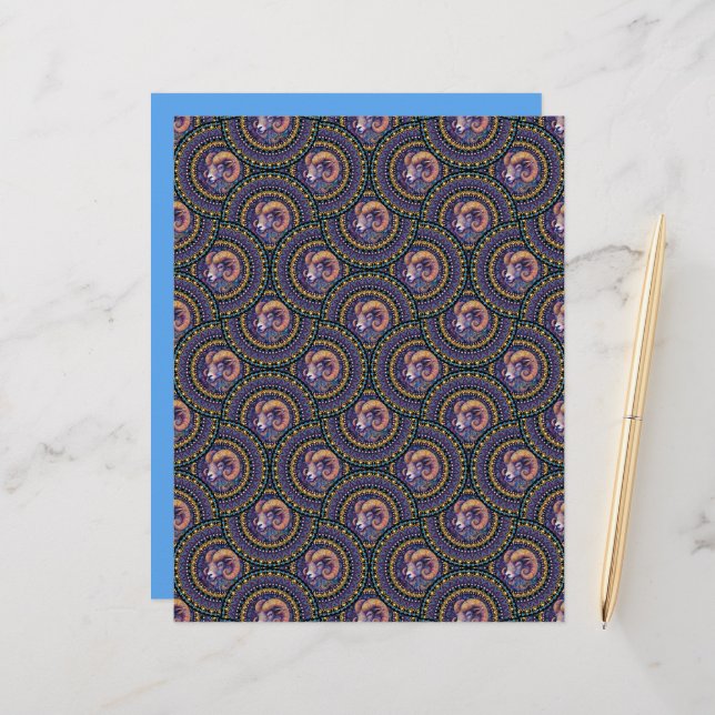 Whimsical Aries Astrologie Mandala Art Deco Fans (Vorderseite/Rückseite Beispiel)