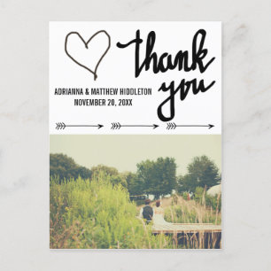 Whimsical Arrows Heart Wedding Danke Foto Postkarte