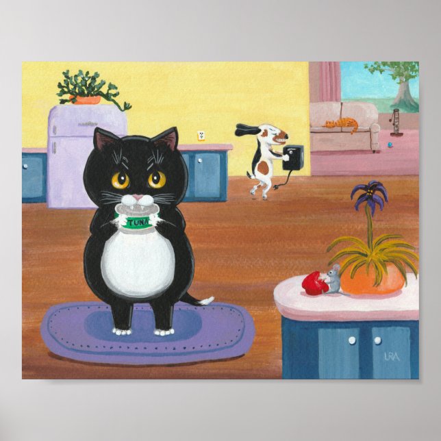 Whimsical Art Funny Black Cat Dog Creationarts Poster (Vorne)