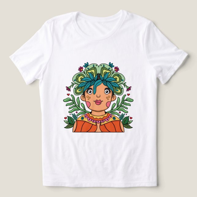 Whimsical Art Girl with Floral Crown Tri-Blend Shirt (Design Vorderseite)
