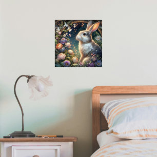 Whimsical Art Nouveau Bunny Floral Elegante Poster