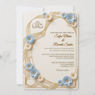 Whimsical Art Nouveau Pastellblau- und Goldene Hoc Einladung