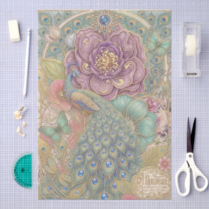 Whimsical Art Nouveau Pfau Emaille-Stil Floralien Seidenpapier