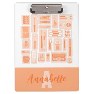 Whimsical Art Supplies Peach Orange Monogram Klemmbrett
