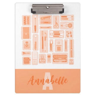 Whimsical Art Supplies Peach Orange Monogram Klemmbrett