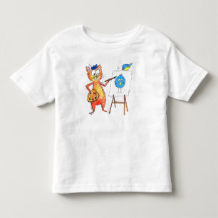 Whimsical Artist Cat Painting a Bird Kleinkind T-shirt