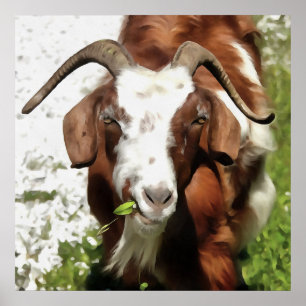 Whimsical Artistic Portrait of a Goat Grazing Poster