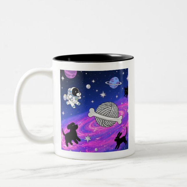 Whimsical Astronaut Dog Space Galaxy Mug Zweifarbige Tasse (Links)