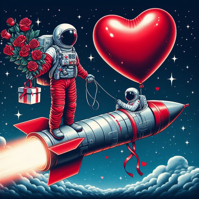 Whimsical Astronaut Valentine Feiertagskarte (Von Creator hochgeladen)