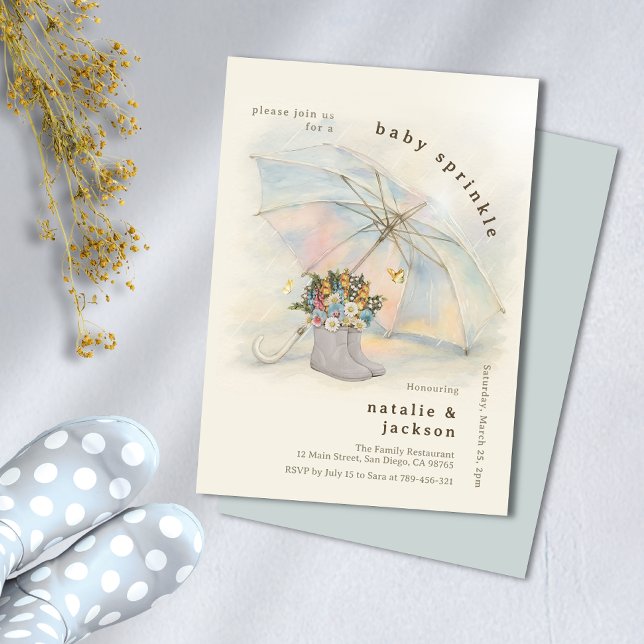 Whimsical Aura Umbrella Floral Boots Baby Sprinkle Einladung (Whimsical Aura Umbrella Floral Boots Baby Sprinkle Invitation)