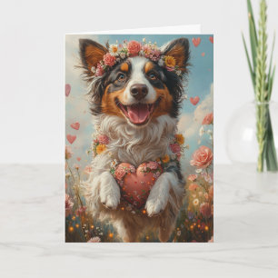 Whimsical Australian Shepherd Valentine's Day Karte