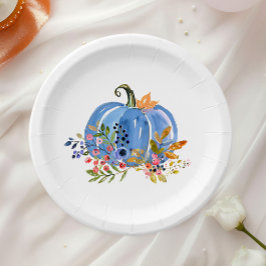 Whimsical Autumn Blue Pumpkin Pappteller