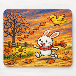 Whimsical Autumn Bunny Mousepad