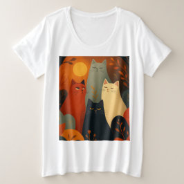 Whimsical Autumn Cats Mid Century Art Große Größe T-Shirt