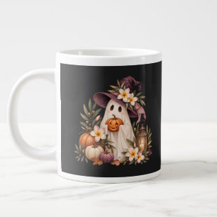 Whimsical Autumn Ghost with Pumpkins and Flowers Jumbo-Tasse