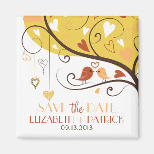 Whimsical Autumn Lovebirds speichern Datum Magnet