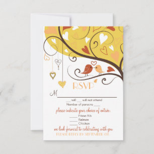 Whimsical Autumn Lovebirds Wedding RSVP Card