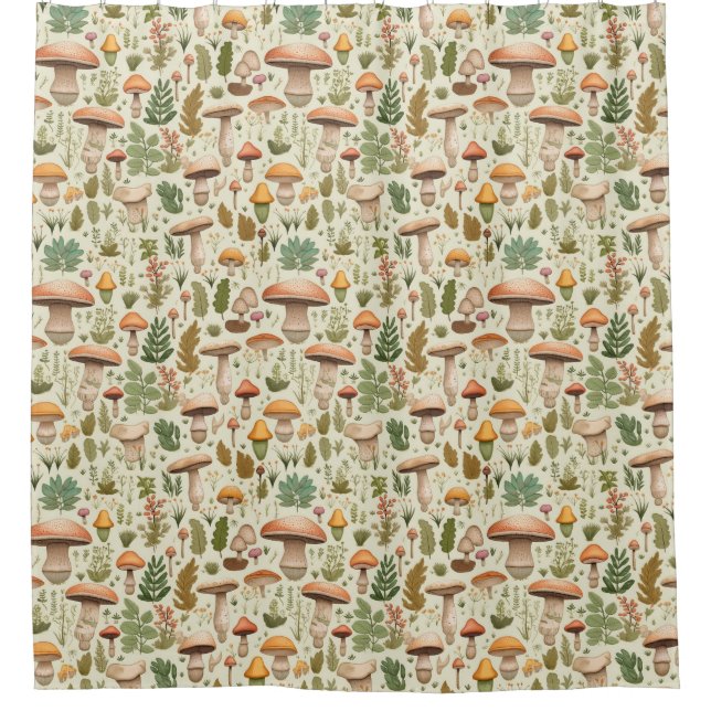 Whimsical Autumn Mushroom Forest Seamless Pattern Duschvorhang (Vorderseite)