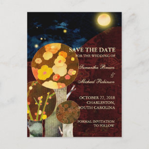 Whimsical Autumn Trees: Save the Date Postcards Ankündigungspostkarte