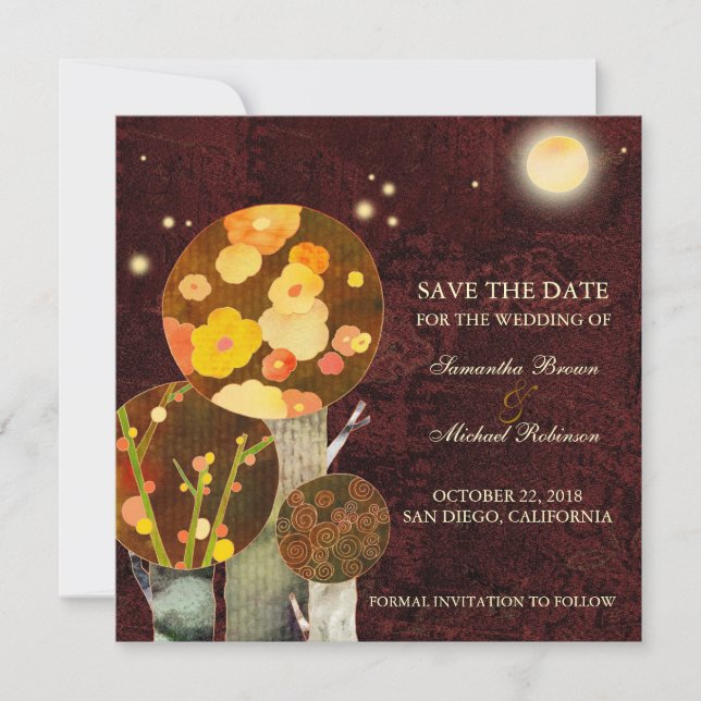 Whimsical Autumn Trees Wedding Save the Date (Vorderseite)