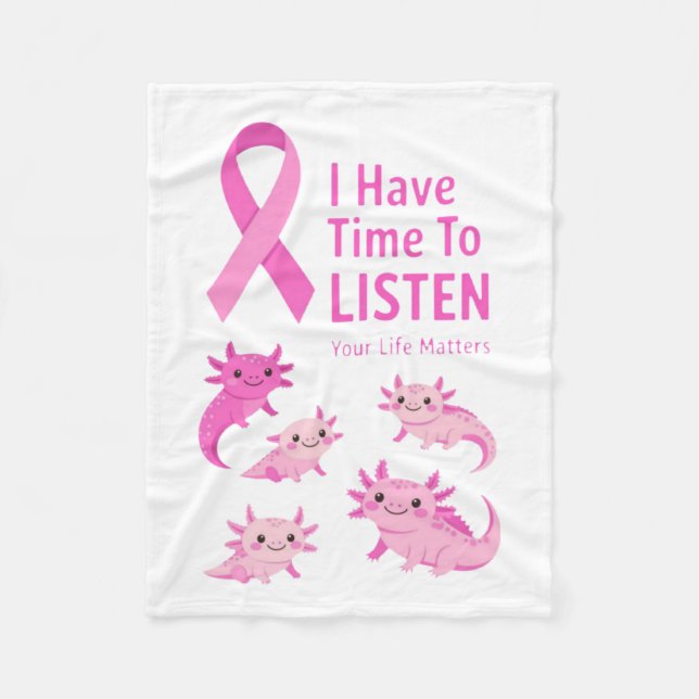 Whimsical Axolotl Pink Ribbon Blanket Fleecedecke (Vorderseite)