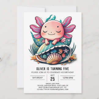 Whimsical Axolotl Untersee Geburtstag Einladung