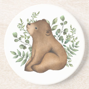 Whimsical Baby Bear Woodland Forest Greenery Getränkeuntersetzer