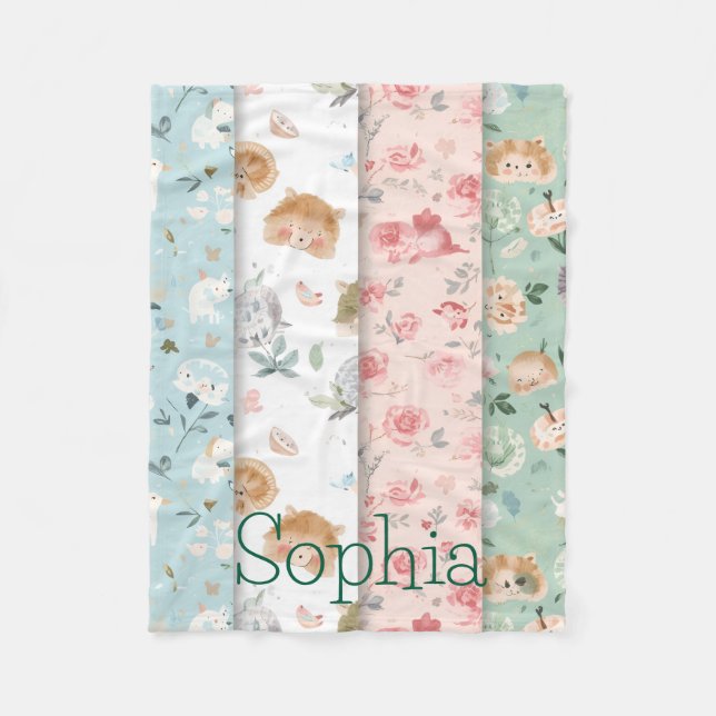 Whimsical baby blanket forest animals patterns fleecedecke (Vorderseite)