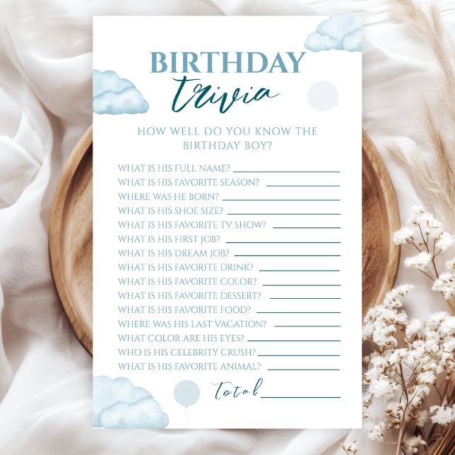Whimsical Baby Blue Watercolor Birthday Trivia (Von Creator hochgeladen)