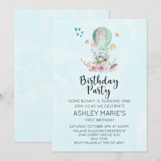 Whimsical Baby Bunny in Balloon Geburtstagsparty Einladung