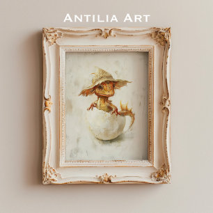 Whimsical Baby Dragon hatching Art Magic Fantasy Poster