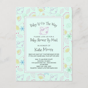 Whimsical Baby Dusche by Mail Baby Bird Floral Einladungspostkarte