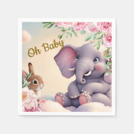 Whimsical Baby Elephant and Bunny Kinderzimmer Pri Serviette