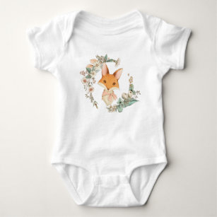 Whimsical Baby Girl Fox im Blumenkranz Baby Strampler