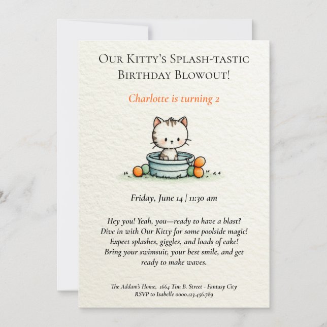 Whimsical Baby Kitty zum Geburtstag Einladung (Vorderseite)