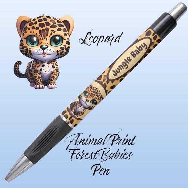 Whimsical Baby Leopard Safari Jungle Animal Print Kugelschreiber ("Jungle Baby" Leopard Kitty Cat Customizable ForestBabies Feline Kitten Animal Print Pen 🐆)