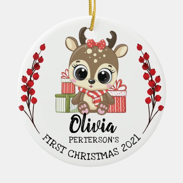 Whimsical Baby Moose Baby's 1. Weihnachten Keramik Ornament (Vorne)