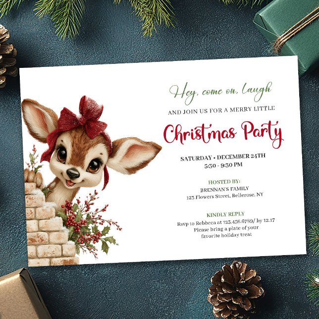 Whimsical baby reindeer printable holiday invite einladung (Whimsical baby reindeer printable holiday invite)
