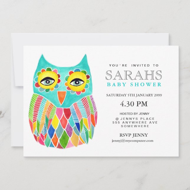 Whimsical Baby Shower Rainbow Owl laden Einladung (Vorderseite)