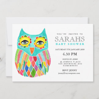 Whimsical Baby Shower Rainbow Owl laden Einladung