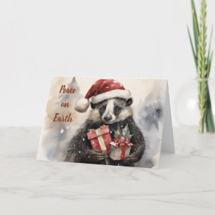 Whimsical Badger Christmas Card Karte